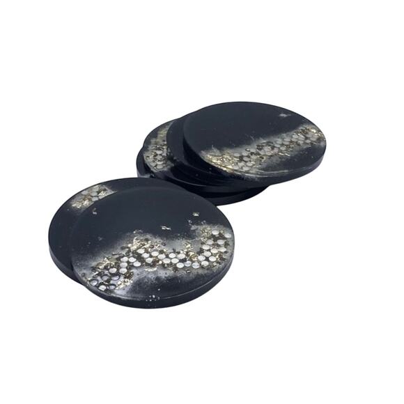 Handmade Black Resin Coasters with Silver Foil & Rhinestones | Set of 6 - Picture 2 of 8